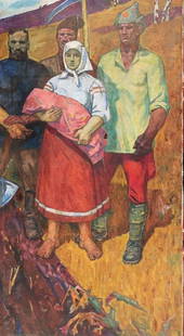 Oil painting Portrait Soviet woman Katz A.Z.: Pol 24 * TITLE: "Portrait Soviet woman" * ARTISTS: Katz A.Z. * SIZE: 195x105 cm/'77x41 inches' * MEDIUM: oil, canvas * HAND PAINTED: Original painting from our collection * CONDITION: we tried to conv