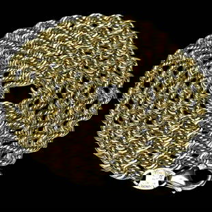 Estate Sterling SIlver RL 10k GP Thick Rope Necklace: Title: Estate Sterling SIlver RL 10k GP Thick Rope NecklaceDescription: Estate Sterling SIlver RL 10k GP Thick Rope Necklace Hallmarked: RL 925 1/20 10k Weighs: 20 grams Measures: 24 inches Good
