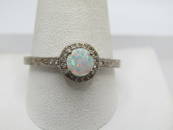 Sterling Opal & Diamond Halo Ring, Sz. 12
