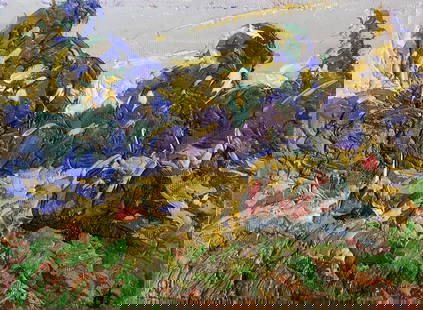 Oil painting Warm evening Alex Kalenyuk: №AAA3226 "Warm Evening" is an oil painting that vividly captures the essence of a balmy evening through a rich tapestry of color and impasto technique. The artist has applied the paint in a thic