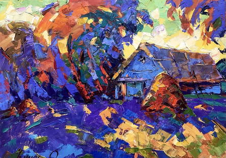 Oil painting In the evening Kalenyuk Alex: &#8470;Kalen 1109 The oil painting "In the Evening" captures the essence of a serene summer landscape, emanating a peaceful and idyllic atmosphere. The canvas comes alive with a harmonious dance of bl