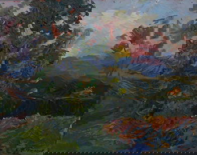 Oil painting Sunset S. Dirtorak: &#8470;Pivt 16 *** ABOUT THIS PAINTING *** * TITLE: "Sunset" * ARTISTS: S. Dirtorak * SIZE: 40x50 cm/'15.74x19.68 inches' * MEDIUM: oil, cardboard * HAND PAINTED: Original painting from our collection