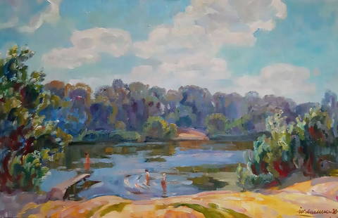 Oil painting Summer day Kovalenko Ivan Mikhailovich: Koval 100 *** ABOUT THIS PAINTING *** * TITLE: "Summer day" * ARTISTS: Kovalenko Ivan Mikhailovich * SIZE: 45x70 cm/'17.71x27.55 inches' * MEDIUM: oil, canvas * HAND PAINTED: Original painting from ou