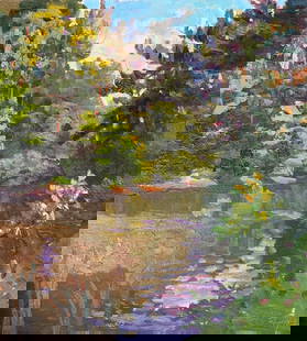 Oil painting On midday Batrakov Vladimir Grigorievich: AAA2014 Looking at "On Midday", you can feel the warmth of the sun and the freshness of the air. The river is peaceful and serene, while the forest on the banks provides a natural and calming setting.