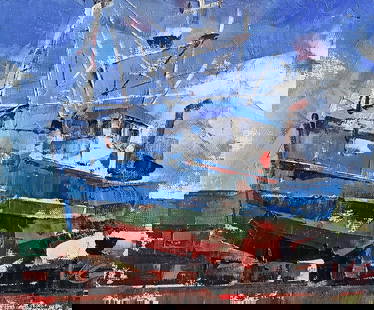 Oil painting A ship at sea Volodymyr Gluhomanyuk: 20GLUX Painter: Volodymyr Gluhomanyuk Size: 25x30 cm/9.84x11.81 inches Components: oil, canvas Original painting - series Fishing boats part 1 CONDITION: excellent ARTIST: Volodymyr Gluhomanyuk I was