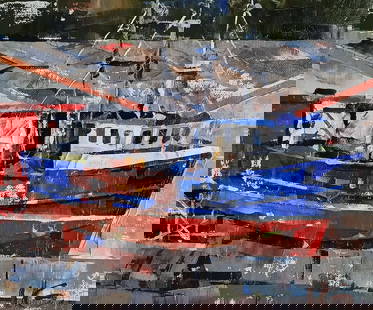Oil painting Boat in the city port Volodymyr Gluhomanyuk: 26GLUX Painter: Volodymyr Gluhomanyuk Size: 25x30 cm/9.84x11.81 inches Components: oil, canvas Original painting - series Fishing boats part 7 CONDITION: excellent ARTIST: Volodymyr Gluhomanyuk I was