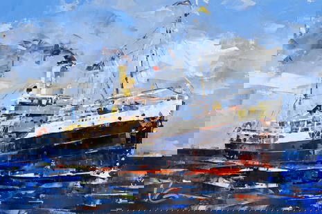 Oil painting Steamship John Oxley Volodymyr Gluhomanyuk: 32GLUX Painter: Volodymyr Gluhomanyuk Size: 40x60 cm/15.74x23.62 inches Components: oil, canvas Original painting - series Ships museums part 3 CONDITION: excellent ARTIST: Volodymyr Gluhomanyuk I was
