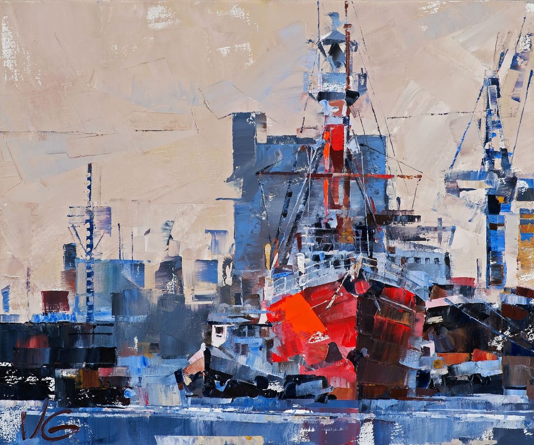 Oil painting Lighthouse ship return Volodymyr Gluhomanyuk: 38GLUX Painter: Volodymyr Gluhomanyuk Size: 50x60 cm/19.68x23.62 inches Components: oil, canvas Original painting - series Emden part 4 CONDITION: excellent ARTIST: Volodymyr Gluhomanyuk I was born in