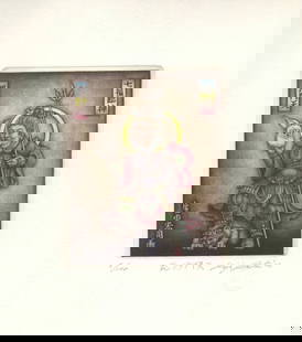 Koji Ikuta (B. - 1953): Bishamonten: Artist/Title: Koji Ikuta (B. - 1953): BishamontenDate: 2023Medium: MezzotintEdition: Limited Edition # 5/100Size/Format: The print image measures 3 1/8 X 3 7/8 inches plus marginsCondition: The print