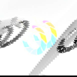 925 Silver Hoop Enameled Rainbow Earrings: Title: 925 Silver Hoop Enameled Rainbow Earrings Description: 925 Silver Hoop Enameled Rainbow Earrings Condition:New -Weight:11.8g -Size:1.18 inch (30mm) With Gift Box Express Shipping.Carrier:DHL Ex