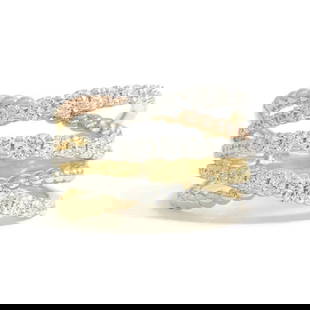 Wide Tri-Color Diamond Crisscross Statement Ring 14K Yellow Rose White Gold: Wide Tri-Color Diamond Crisscross Statement Ring 14K White Yellow Rose Gold This is a beautiful and stunning ring! Don't hesitate to ask any questions! Diamonds: 57 round brilliant cuts 1.05 ctw, F-G,