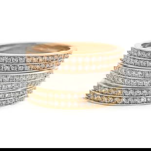 Wide Tri-Color Stacked Diamond Ring Set 14K Yellow White Pink Rose Gold, Size 7: Wide Tri-Color Stacked Diamond Ring Set 14K Yellow White Pink Rose Gold, Size 7 This is a beautiful statement ring! Don't hesitate to ask any questions! Diamonds: 150 round brilliant cuts .73 ctw, G,
