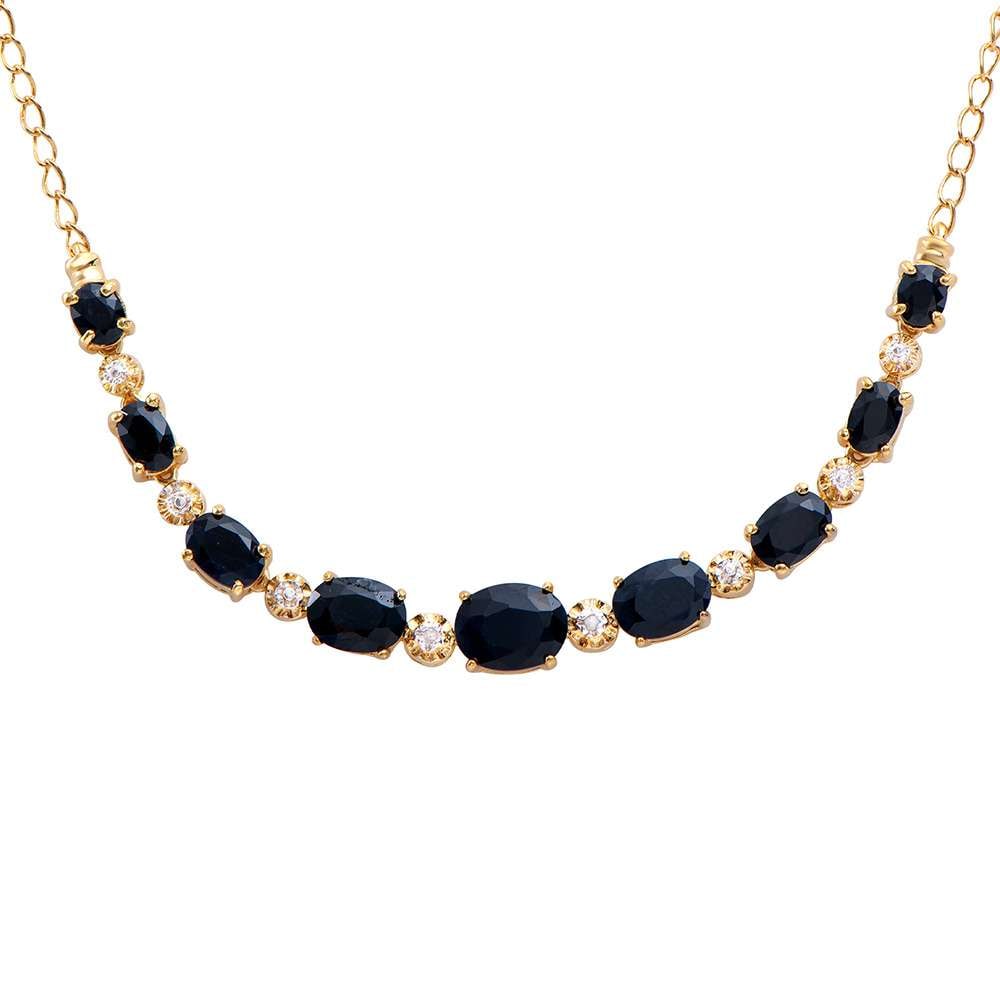 8.92 TW CTS BLACK SAPPHIRE & DIAMONDS 18K GOLD PLATED DESIGNER NECKLACE SIZE 19 INCHES (1 of 2)