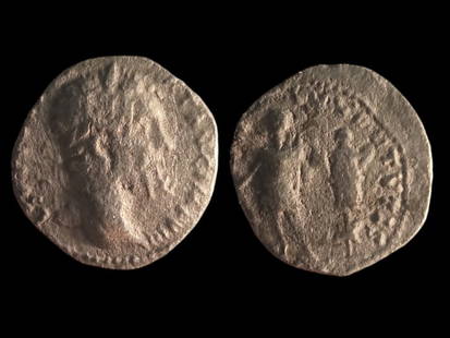 Roman Empire - Septimius Severus (193-211 AD): Title: Roman Empire - Septimius Severus (193-211 AD) Description: Denarius, Silver, Rome Mint (198-200 AD) Obverse: Laureate head of Septimius Severus facing right. Reverse: Two standing figures, like
