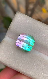 Presenting 8CT Exquisite Watermelon Tourmaline, Premium Bi-Color Tourmaline: Discover this stunning bi-color gemstone, featuring a mesmerizing blend of pink and green hues in a rare and intricate fantasy step-cut design. This collector&#8217;s-grade gemstone showcases exceptio