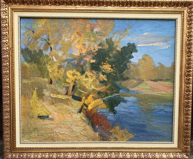 Oil painting strong wind Kogan-Shatz: 163AADuk Painter: Kogan-Shatz S&#1110;ze: 59x73 cm/23.22x28.74 inches Components: oil, canvas Original painting from our collection ERA: Short information: Matvei Borisovich Kogan-Shats was a Soviet U