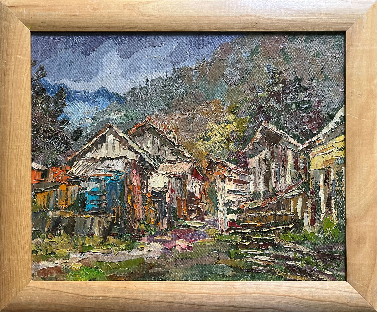油彩画「Осеннее раздумье」 1946年 Kazonn O.A. 日本製】 1946年 раздумье」 油彩画「Осеннее Kazonn 絵画 O.A.