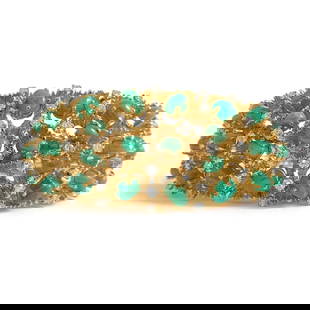 Vintage Green Cabochon Emerald Diamond Bangle Bracelet 18K Yellow Gold, 65 Grams: Vintage Green Cabochon Emerald Diamond Bangle Bracelet 18K Yellow Gold, 65 Grams This is a gorgeous vintage bangle bracelet that will make a statement. Please let us know if you have any questions. Ci