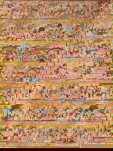 Hanuman Story Phad | Natural Dyes & Stone Color On Cloth: A Tapestry of Devotion: The Hanuman Story Phad This exquisite Hanuman Story Phad is a breathtaking example of traditional Indian folk art, meticulously crafted using natural dyes and stone colors on c