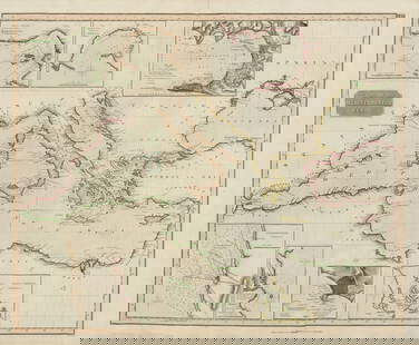 Chart of the Mediterranean Sea. Marseilles Genoa Gibraltar. THOMSON 1817 map: TITLE/CONTENT OF MAP: 'Chart of the Mediterranean Sea. Bay & roads of Marseilles. The harbour of Genoa. Plan of the Rock and Bay of Gibraltar, shewing the position of the combined fleet and attack of