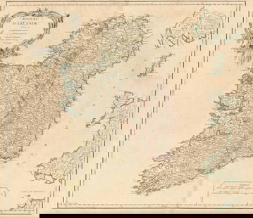 Royaume d'Irlande divisé en ses quatre provinces… Ireland. VAUGONDY 1750 map: TITLE OF PRINT (NOT PRINTED ON THE PAGE):'Royaume d'Irlande divisé en ses quatre Provinces, et subdivisé en Comtés. Par le Sr. Robert Geographe ordinaire du Roy. Avec Privilege' DATE PR