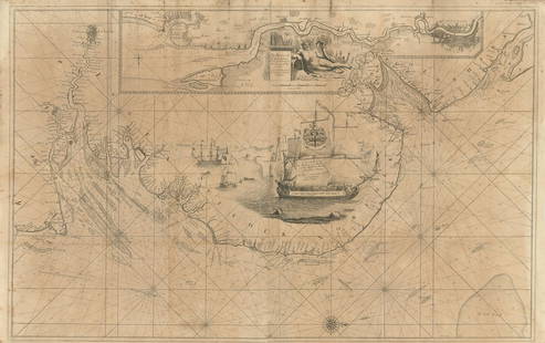EAST COAST OF ENGLAND & THAMES ESTUARY from London to the Nore.COLLINS 1693 map: CAPTION PRINTED BELOW PICTURE: [East Coast of England from Dover to the Humber]. Inset: The River of Thames from London to the Buoy of the Noure - To the Right Worppll the Master and Wardens of the Tr