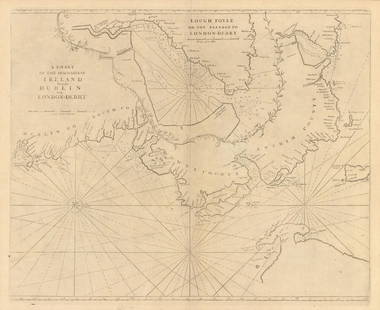 The Seacoasts of Ireland from Dublin to London-Derry. MOUNT & PAGE 1758 map: CAPTION PRINTED BELOW PICTURE: 'A Chart of the Seacoasts of Ireland from Dublin to London-Derry // Lough Foyle or the passage to London-Derry' Antique folio sea chart of the north-east coast of Irelan