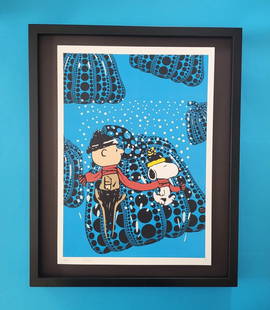 Death NYC Large Framed 16x20in Pop Art COA SNOOPY YAYOI KUSAMA PUMPKIN #3: Up for Sale this Beautiful and Scarce Print by Pop Art Graffiti Master Artist Death NYC Hand Signed in Pencil Numbered X/100 or Proof This piece is mounted on a 20 x 16 in. black acid free black board