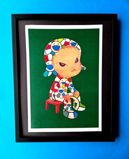 Death NYC Hand Signed Large Framed Print 16x20in MY YOSHITOMO NARA GIRL COA #9: Up for Sale this Beautiful and Scarce Print by Pop Art Graffiti Master Artist Death NYC Hand Signed in Pencil Numbered X/100 or Proof This piece is mounted on a 20 x 16 in. black acid free black board
