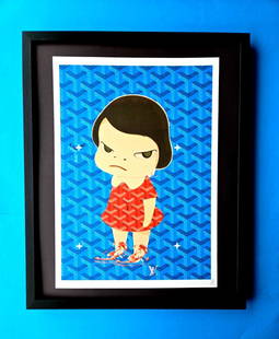 Death NYC Hand Signed Large Framed Print 16x20in MY YOSHITOMO NARA GIRL COA #9: Up for Sale this Beautiful and Scarce Print by Pop Art Graffiti Master Artist Death NYC Hand Signed in Pencil Numbered X/100 or Proof This piece is mounted on a 20 x 16 in. black acid free black board