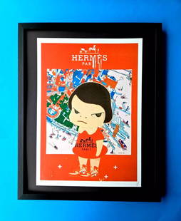 Death NYC Hand Signed Large Framed Print 16x20in MY YOSHITOMO NARA GIRL COA #9: Up for Sale this Beautiful and Scarce Print by Pop Art Graffiti Master Artist Death NYC Hand Signed in Pencil Numbered X/100 or Proof This piece is mounted on a 20 x 16 in. black acid free black board