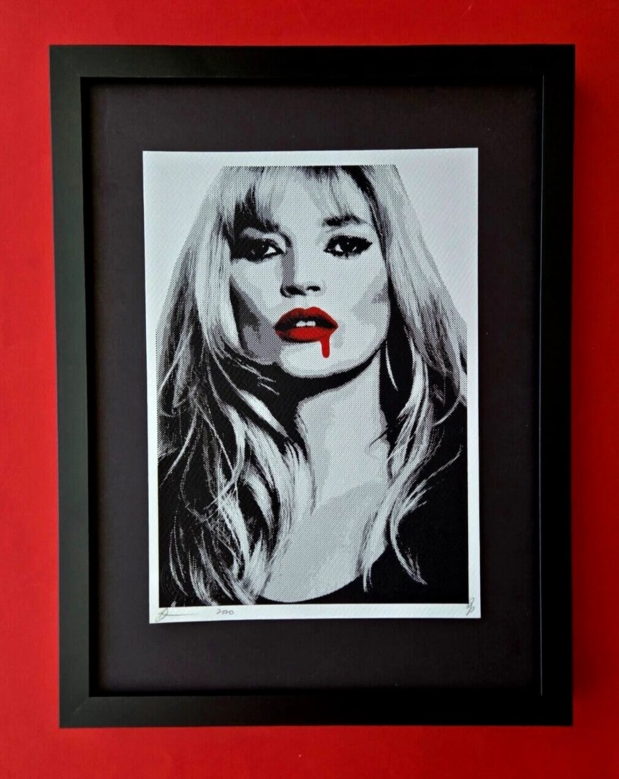 DEATH NYC Hand Signed Print Framed 16X12in COA "KATE MOSS SEXY RED DRIP" (1 of 3)