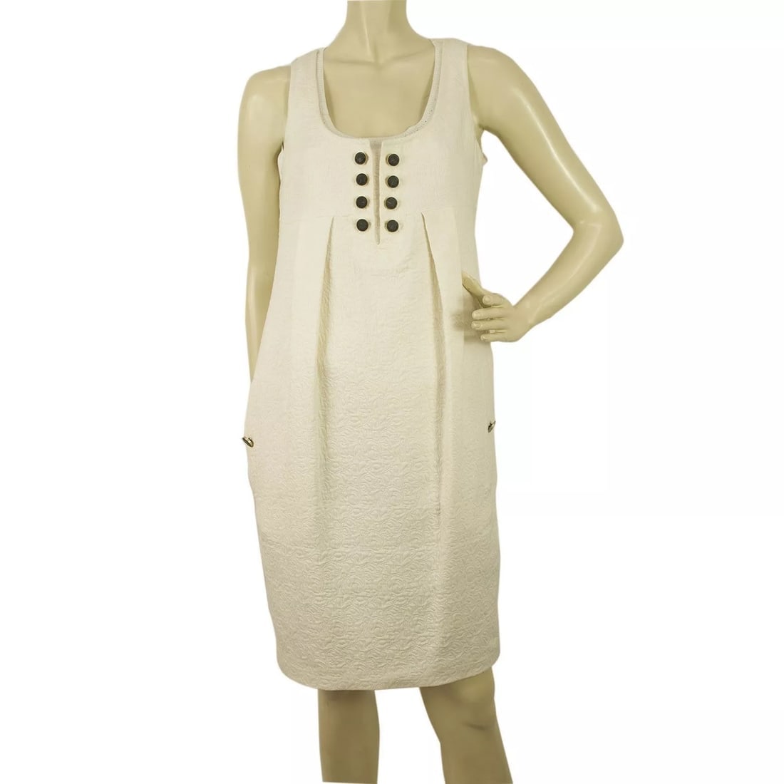 Anna Molinari Mini Length White Cotton Jacquard Tulip Dress Size 40 Black Button: Anna Molinari Mini Length White Cotton Jacquard Tulip Dress Size 40 Black Button Anna Molinari Mini Length White Cotton Jacquard Tulip Dress Size 40 Black Button Your look will be more feminine than e