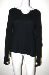 DESIGNER'S BLACK ASSYMETRICAL SWEATER TOP STYLISH TOP: N AUTHENTIC MISSING LABEL DESIGNER'S SWEATER BLACK SOFT NATURAL MATERIAL SIZE SMALL TIMELESS CLASSY LENGTH 23-24'' SLEEVE 24-27'' PLEASE, CHECK OUR OTHER VINTAGE DESIGNER'S UNIQUE COLLECTIONS. ALL OUR