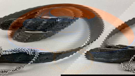 Vintage Pat Areias Genuine Brown Belt w/Sterling Silver Buckle: Title:Vintage Pat Areias Genuine Brown Belt w/Sterling Silver Buckle Description:The belts are made of Caiman crocodial leather. One of the belts has a beautiful silver buckle that is not marked. Mate