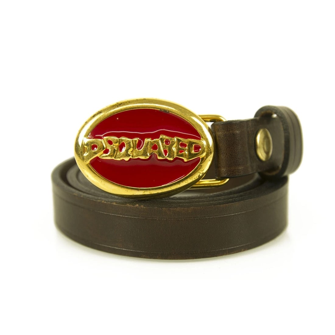 DSquared2 Woman's Brown & Oval Red Enamel Gold tone Leather Belt 99cm 72TP092 (1 of 9)