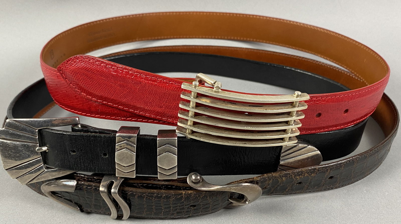 Three Leather Designer Belts Including Santa Fe 925 Buckles (1 of 12)