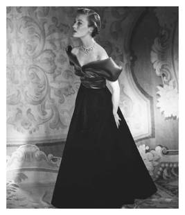Evening Gown By Toni Frissell Oversize Archival Pigment Print Framed In Black: Description Fashion shoot featuring a model in an evening gown, 1948. (Toni Frissell) 30 x 40 inches / 76 x 101 cm paper size Archival Pigment Print Framed in solid black wood frame with mount Ready t