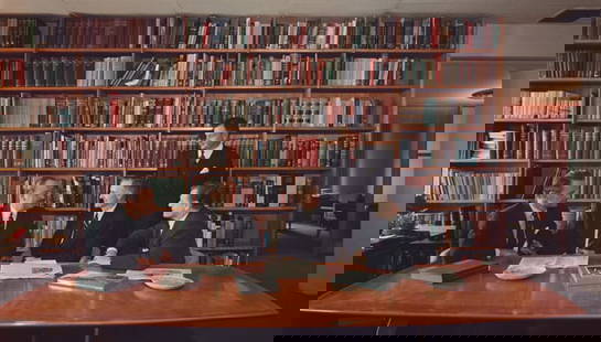 Rockefeller Brothers ' By Slim Aarons Oversized C Type: Description ' Rockefeller Brothers ' by Slim Aarons The Rockefeller brothers in their Radio City, New York office. Left to right, Laurance (1910 - 2004), Winthrop (1912 - 1973), John D. Rockefeller (1