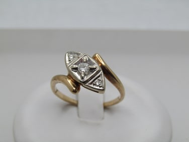 14kt Diamond Two-Tone Bypass Ring, Art Deco, Sz. 6, Early 1900's, .15 TCW
