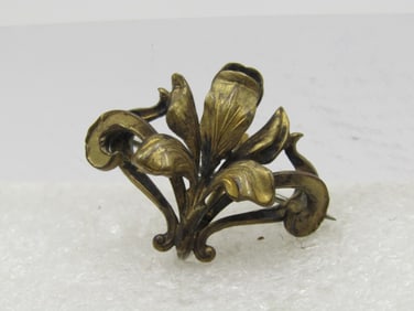 Victorian Orchid Brooch, Watch Holder, 1980's, Brass