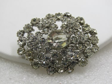 Vintage W. Germany Hematite Cameo Brooch Clip Earrings Set, 1930's-1940's