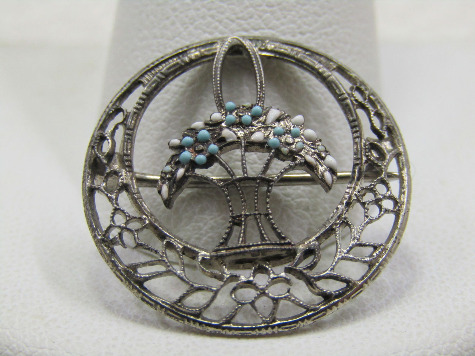 Antique Sterling Victorian Filigree Basket Brooch, 7/8" (1 of 6)