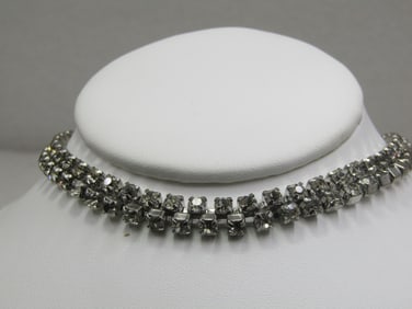 Vintage Double Strand Rhinestone Necklace, 15"