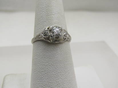 Vintage Platinum Diamond Engagement Ring, Art Deco, Sz. 7. 1920's, Signed Certified: Vintage Platinum Diamond Engagement Ring, Art Deco, Sz. 7. 1920's, Signed Certified. The center diamond is appx. .30 ctw, color is G/H, S1 There is a single 1.5mm diamond on each side of the main diam