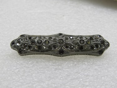 Antique Fishon Silverite Art Deco Rhinestone Bar Brooch, 2-1/8"