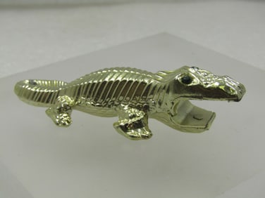 Vintage Gold Tone Alligaor Rhinestone Eyes Bottle Opener, 3.25"