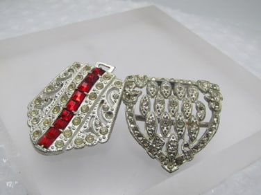 Antique 2 Rhinestone Buckles Pieces, Early 1900's