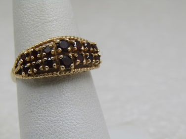 Vintage 14KT Graduated Garnet 7 Row Ring, Sz. 6.75, Signed