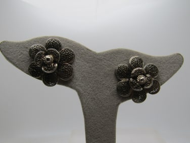 Vintage Filigree Tiered Blossom Earrings, Screw Back, 1940's-1960's
